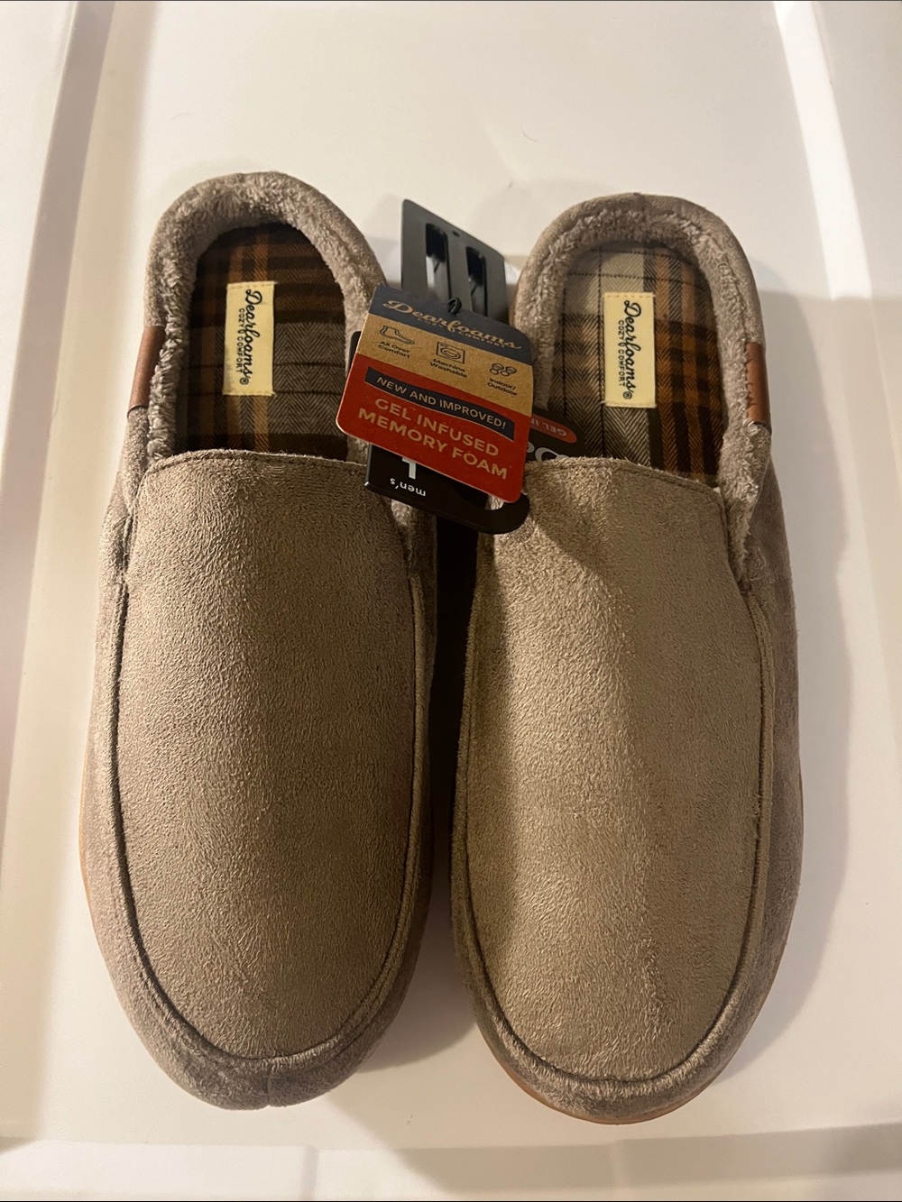 dearfoams Taupe Slip-On Men’s Memory Foam Loafers